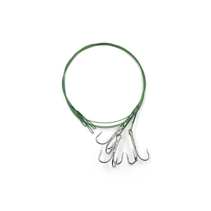 Поводок стальной NAMAZU Leader 1х7 Nylon Coated Green, d-0,48 мм, L-50 см, с тройным крючком 35647 R