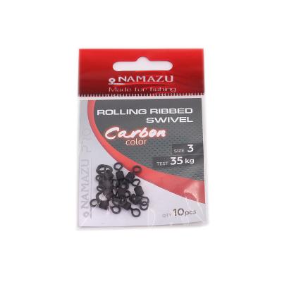 Вертлюг Namazu Pro ROLLING RIBBED SWIVEL, латунь, цв. Carbon, р. 3, test-35 кг (уп. 10 шт.) - 1