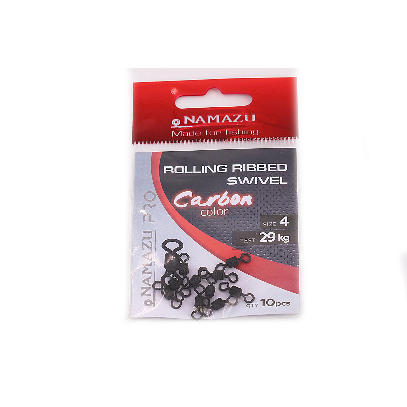 Вертлюг Namazu Pro ROLLING RIBBED SWIVEL, латунь, цв. Carbon, р. 4, test-29 кг (уп. 10 шт.)