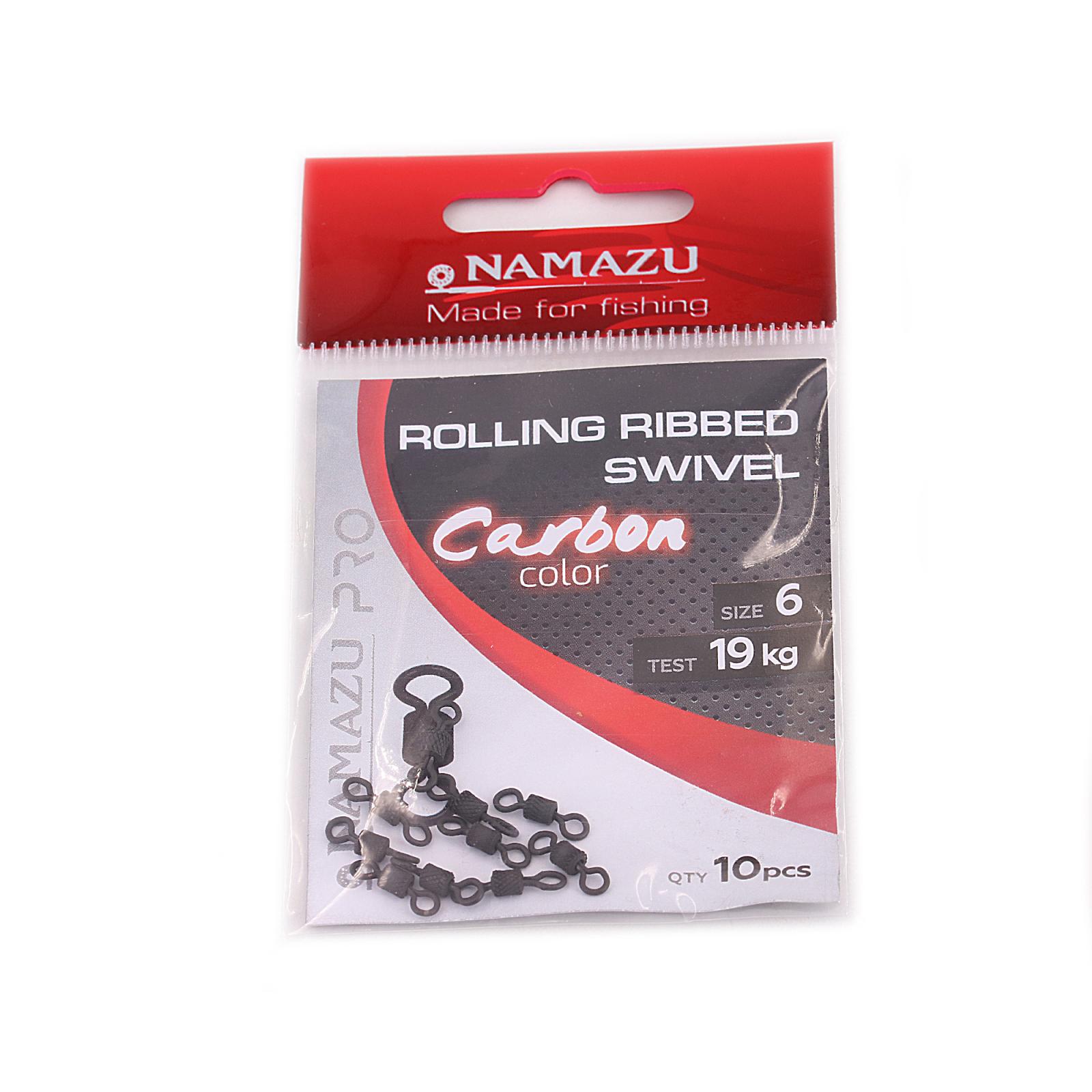Вертлюг Namazu Pro ROLLING RIBBED SWIVEL, латунь, цв. Carbon, р. 6, test-19 кг (уп. 10 шт.) - 1