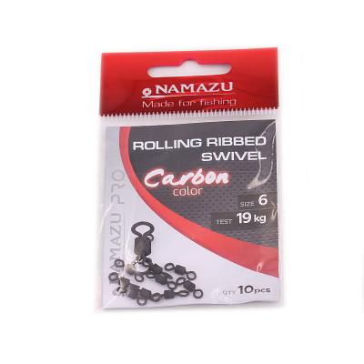 Вертлюг Namazu Pro ROLLING RIBBED SWIVEL, латунь, цв. Carbon, р. 6, test-19 кг (уп. 10 шт.) - 1