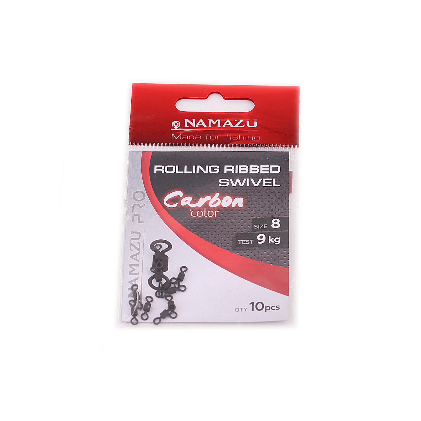 Вертлюг Namazu Pro ROLLING RIBBED SWIVEL, латунь, цв. Carbon, р. 8, test-9 кг (уп. 10 шт.) - 1