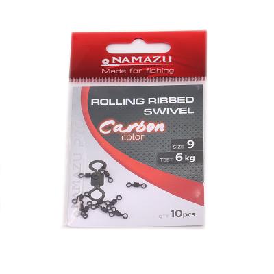 Вертлюг Namazu Pro ROLLING RIBBED SWIVEL, латунь, цв. Carbon, р. 9, test-6 кг (уп. 10 шт.) - 1
