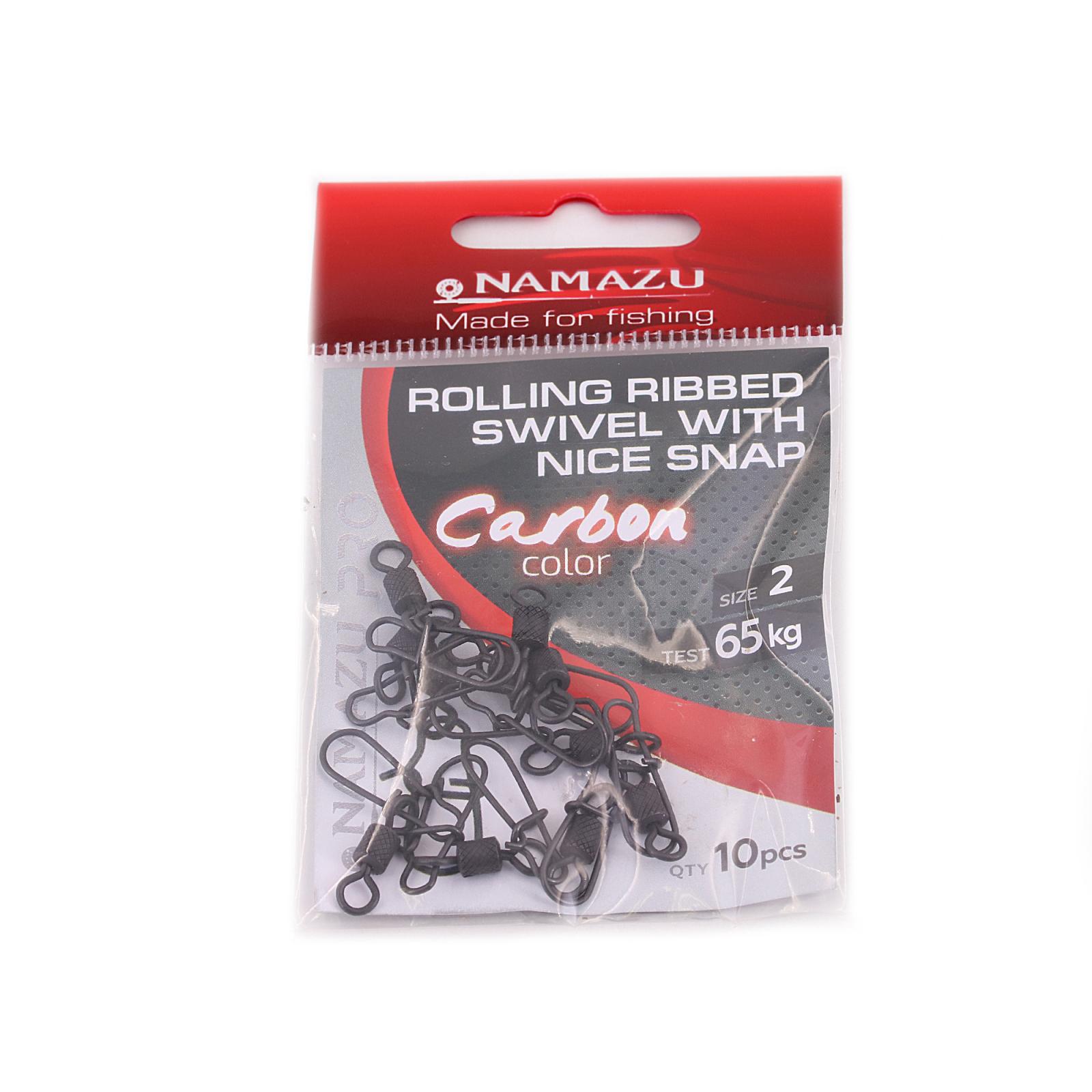 Вертлюг с застежкой Namazu Pro ROLLING RIBBED SWIVEL WITH NICE SNAP, цв. Carbon, р. 2, test-65 кг, к - 1