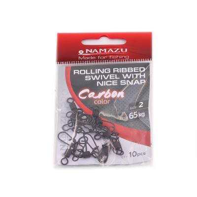Вертлюг с застежкой Namazu Pro ROLLING RIBBED SWIVEL WITH NICE SNAP, цв. Carbon, р. 2, test-65 кг, к - 1