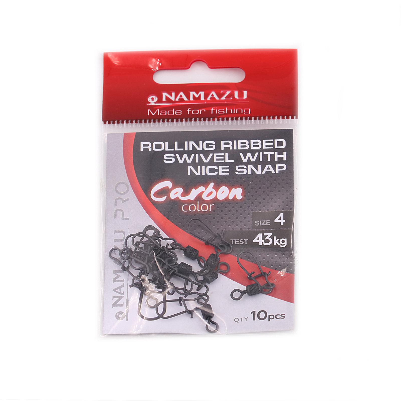 Вертлюг с застежкой Namazu Pro ROLLING RIBBED SWIVEL WITH NICE SNAP, цв. Carbon, р. 4, test-43 кг, к