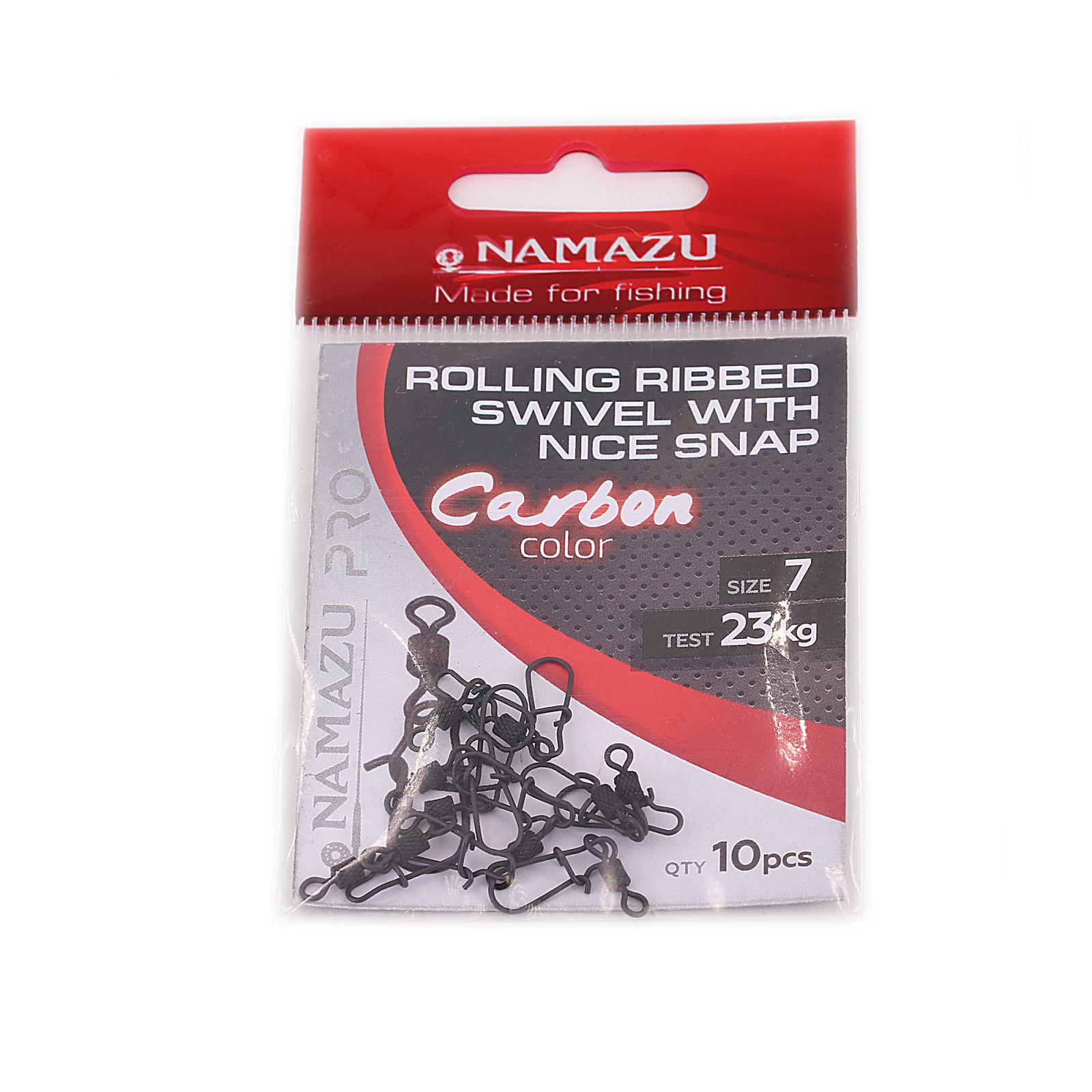 Вертлюг с застежкой Namazu Pro ROLLING RIBBED SWIVEL WITH NICE SNAP, цв. Carbon, р. 7, test-23 кг, к - 1
