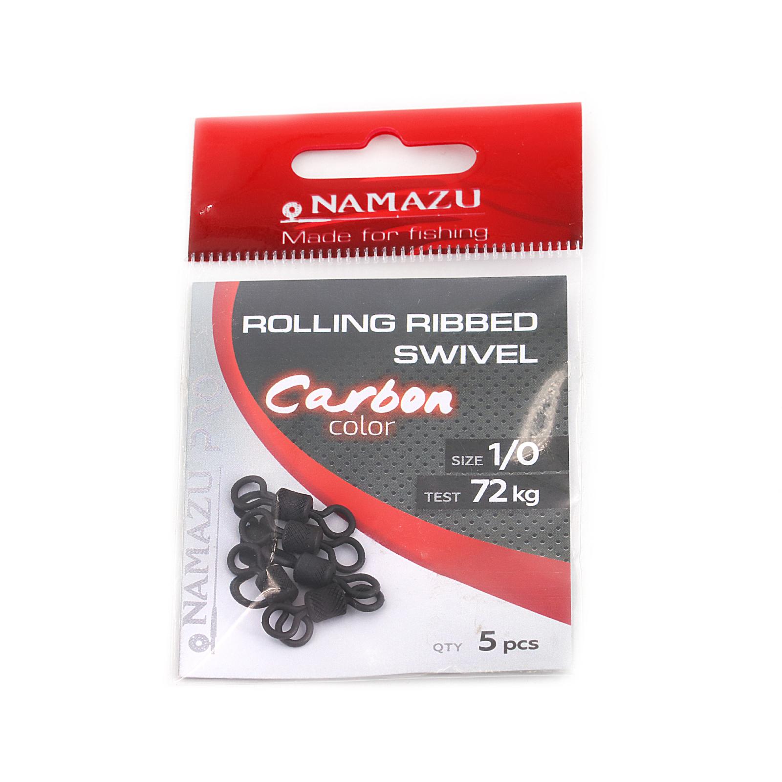 Вертлюг Namazu Pro ROLLING RIBBED SWIVEL, латунь, цв. Carbon, р. 1/0, test-72 кг (уп. 5 шт.)