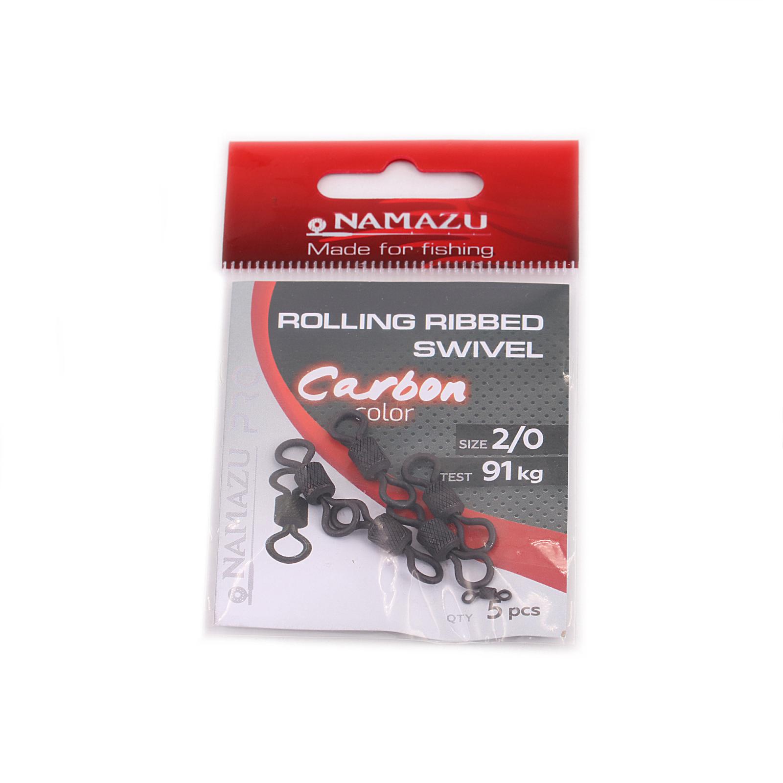 Вертлюг Namazu Pro ROLLING RIBBED SWIVEL, латунь, цв. Carbon, р. 2/0, test-91 кг (уп. 5 шт.) - 1