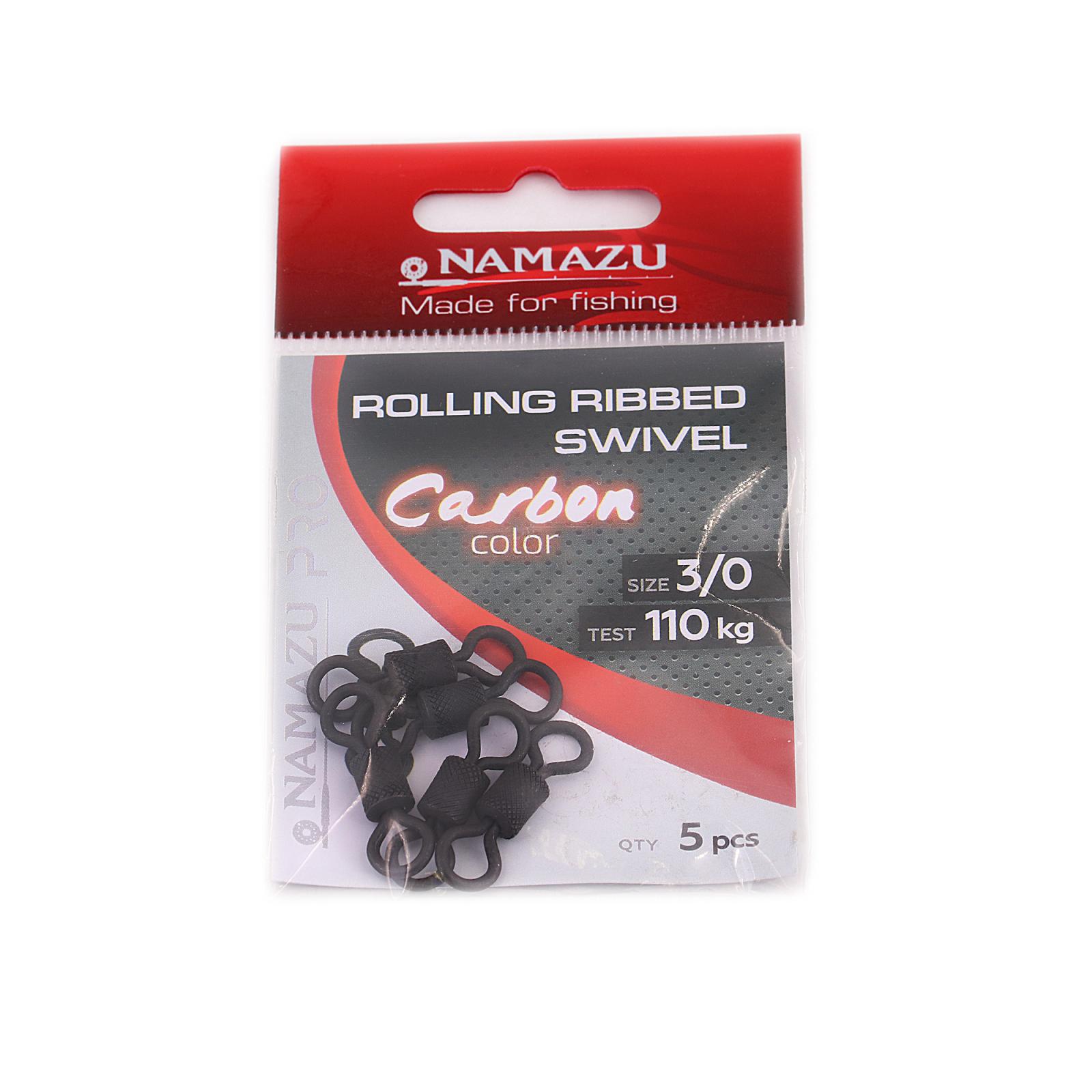 Вертлюг Namazu Pro ROLLING RIBBED SWIVEL, латунь, цв. Carbon, р. 3/0, test-110 кг (уп. 5 шт.) - 1