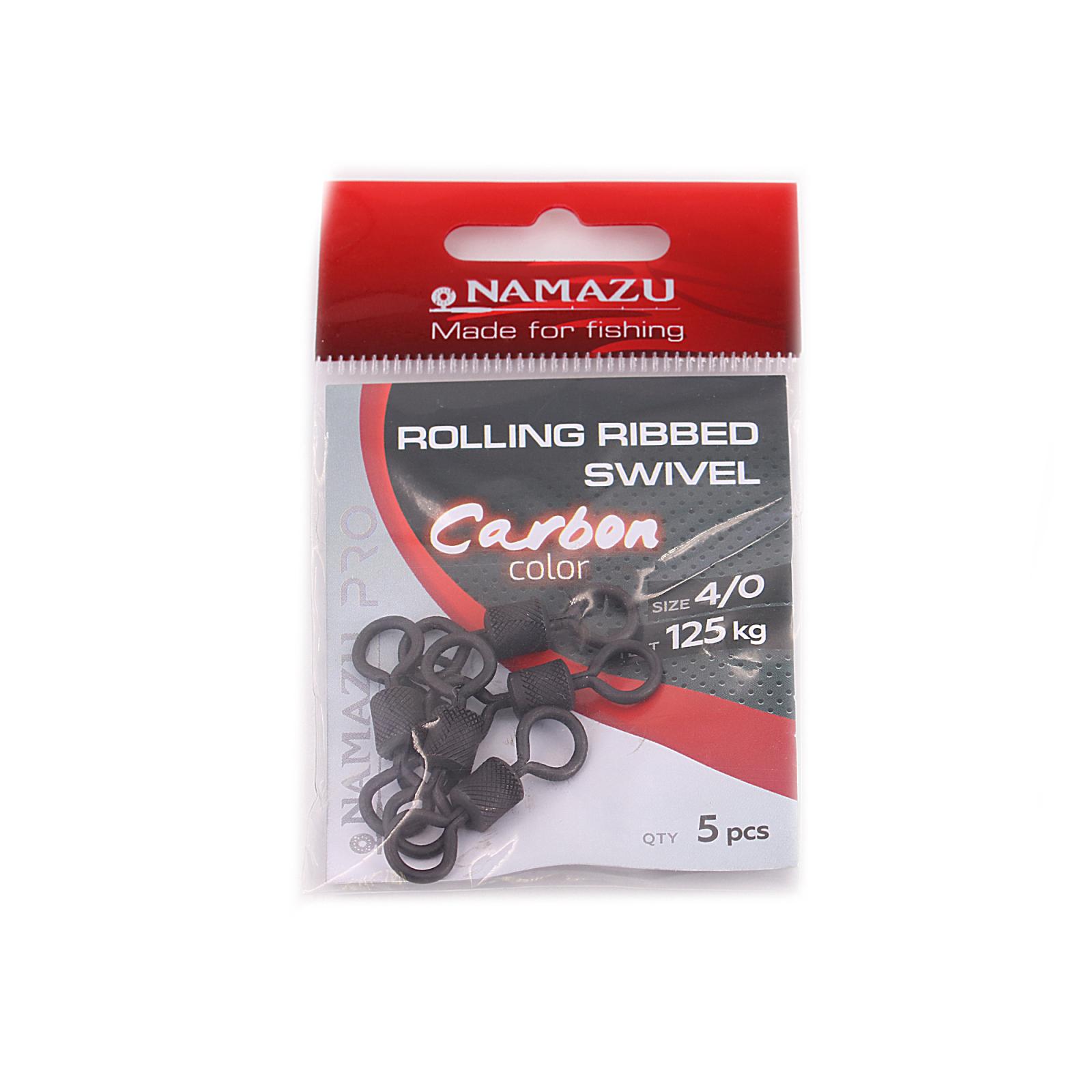 Вертлюг Namazu Pro ROLLING RIBBED SWIVEL, латунь, цв. Carbon, р. 4/0, test-125 кг (уп. 5 шт.)