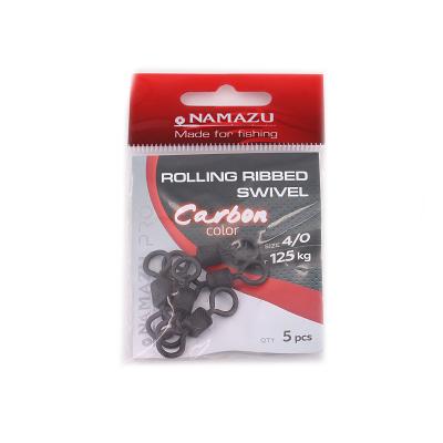 Вертлюг Namazu Pro ROLLING RIBBED SWIVEL, латунь, цв. Carbon, р. 4/0, test-125 кг (уп. 5 шт.) - 1