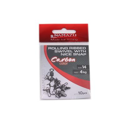 Вертлюг с застежкой Namazu Pro ROLLING RIBBED SWIVEL WITH NICE SNAP, цв. Carbon, р. 14, test-4 кг, к - 1
