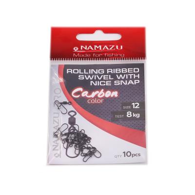 Вертлюг с застежкой Namazu Pro ROLLING RIBBED SWIVEL WITH NICE SNAP, цв. Carbon, р. 12, test-8 кг, к - 1