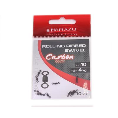 Вертлюг Namazu Pro ROLLING RIBBED SWIVEL, латунь, цв. Carbon, р. 10, test-4 кг (уп. 10 шт.) - 1