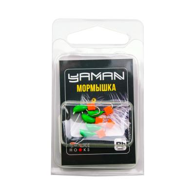 Мормышка безнасад. ЯМАН "Банан" зеленый, d-3 мм, вес 0,5 г, ядреный кубик красный (уп. 5 шт.) - 1