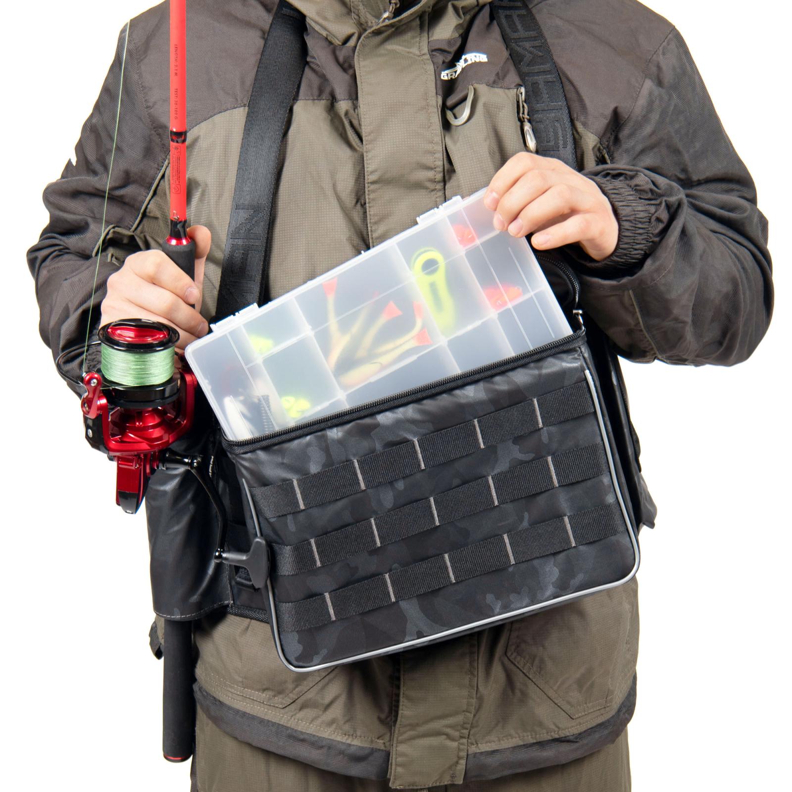 Сумка рыболовная поясная "Yaman" Fishing Belt Bag, 74х22х10 см, цв. сер.камуфляж + 2 кор. LUNO 20 - 9