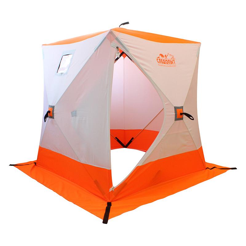 Палатка зимняя куб СЛЕДОПЫТ 2,1 х2,1 м, Oxford 210D PU 1000, S по полу 4,4 кв.м, цв. оранжевый/белый