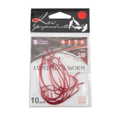 Крючок KOI "SUPER LOCK WORM ", размер 2/0 (INT), цвет RED, офсетный (10 шт.) - 4