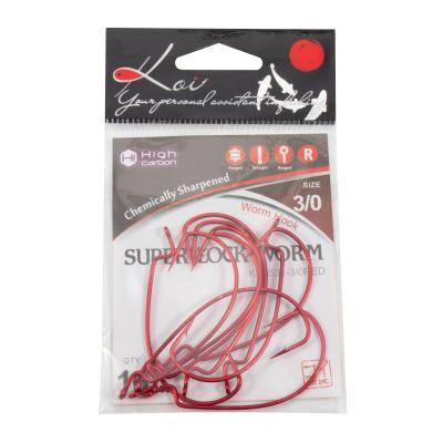 Крючок KOI "SUPER LOCK WORM ", размер 3/0 (INT), цвет RED, офсетный (10 шт.) - 4
