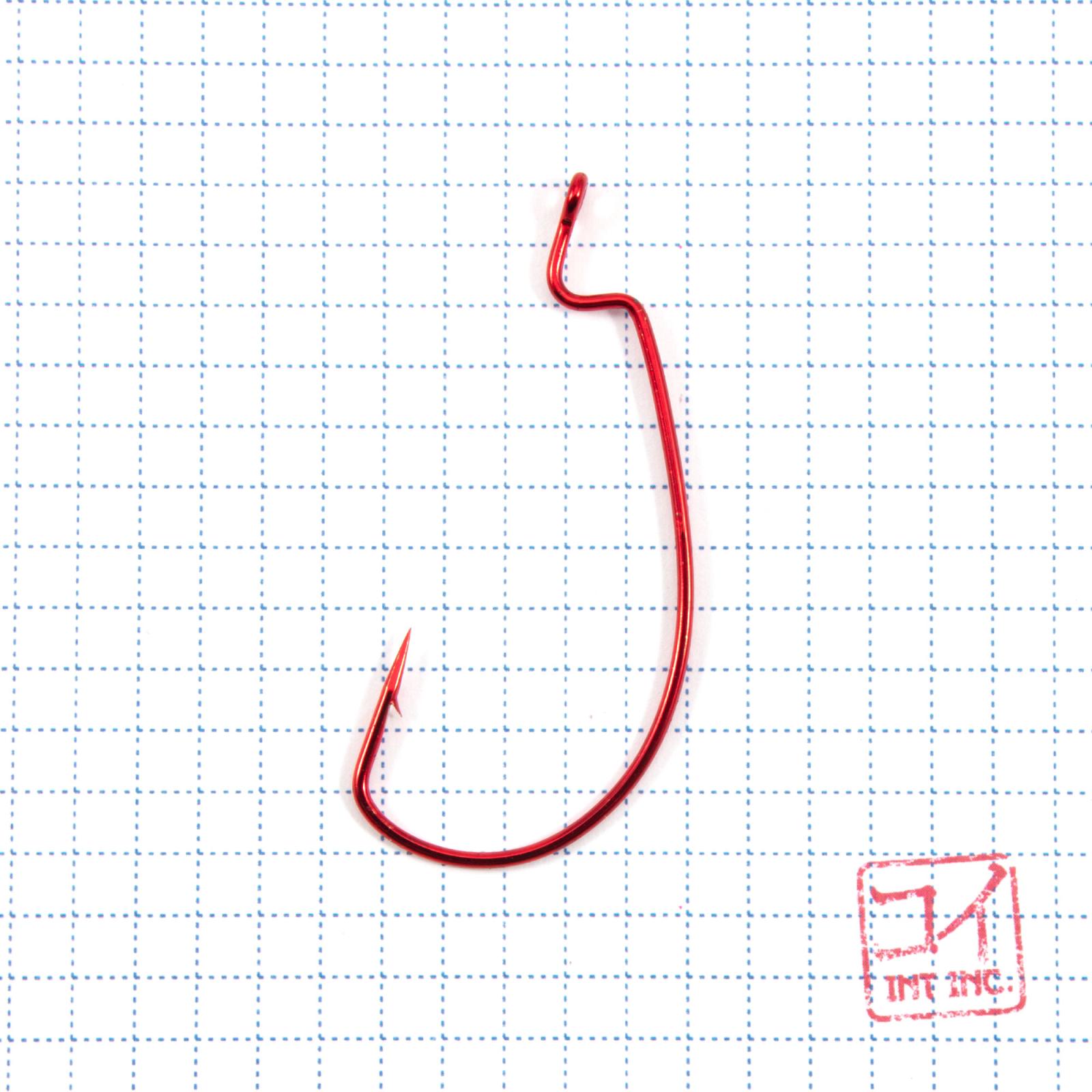 Крючок KOI "SUPER LOCK WORM ", размер 4/0 (INT), цвет RED, офсетный (10 шт.)