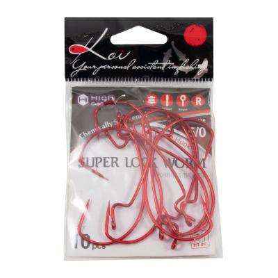 Крючок KOI "SUPER LOCK WORM ", размер 5/0 (INT), цвет RED, офсетный (10 шт.) - 4