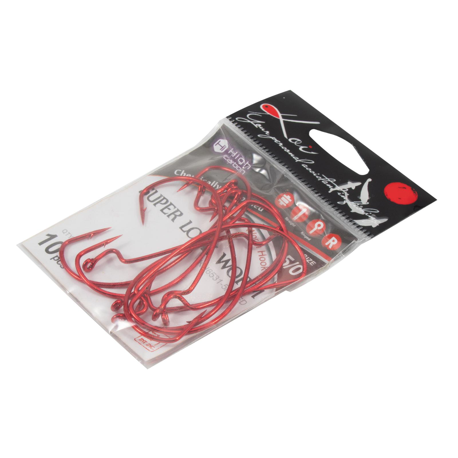 Крючок KOI "SUPER LOCK WORM ", размер 5/0 (INT), цвет RED, офсетный (10 шт.) - 5