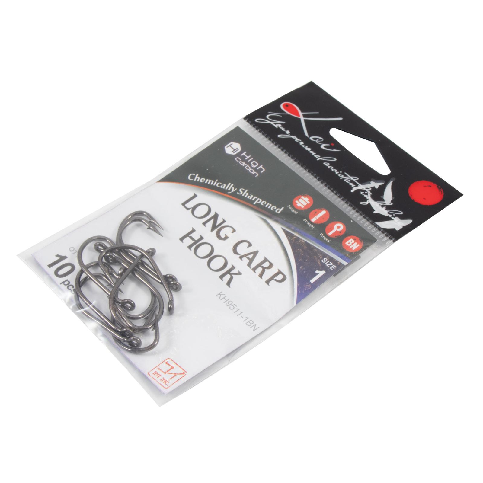 Крючок KOI "LONG CARP HOOK", размер 1 (INT), цвет BN (10 шт.) - 5