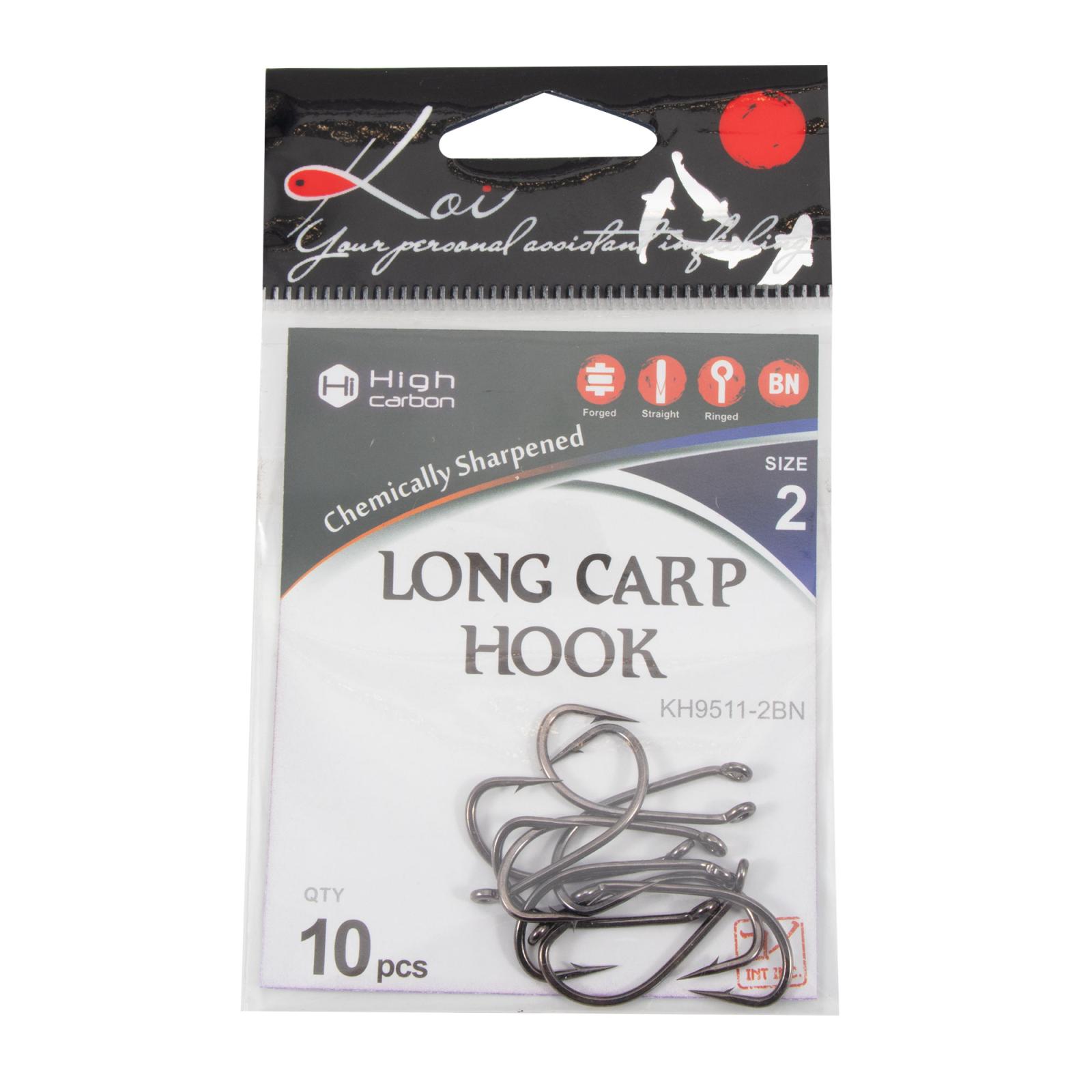 Крючок KOI "LONG CARP HOOK", размер 2 (INT), цвет BN (10 шт.) - 4