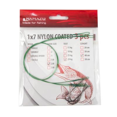 Поводок стальной NAMAZU Leader 1х7 Nylon Coated Green, d-0,48 мм, L-40 см, с одинарным крючком 92247 - 5