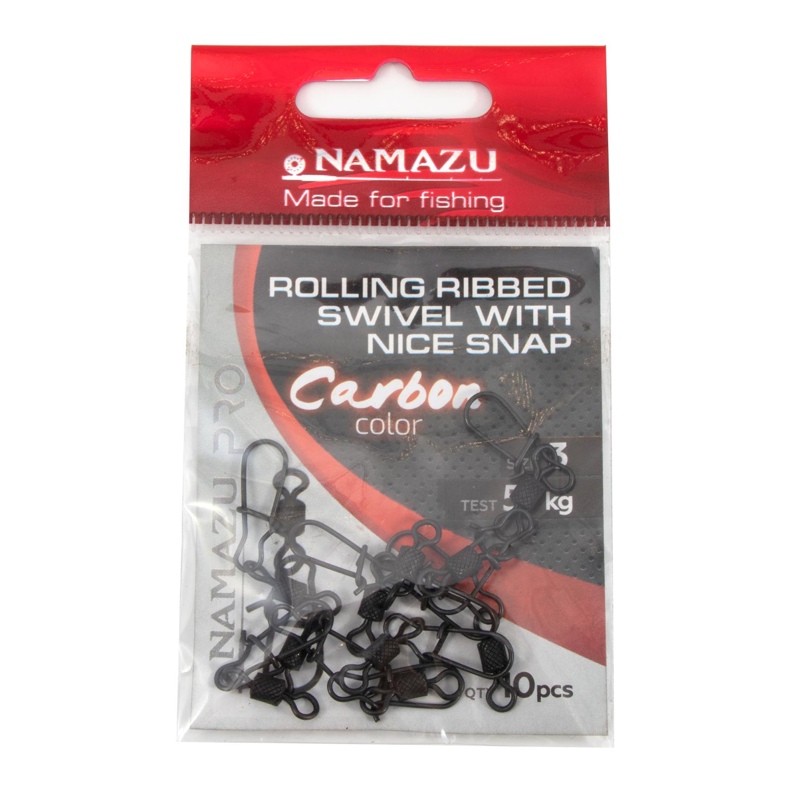 Вертлюг с застежкой Namazu Pro ROLLING RIBBED SWIVEL WITH NICE SNAP, цв. Carbon, р. 3, test-57 кг, к - 5