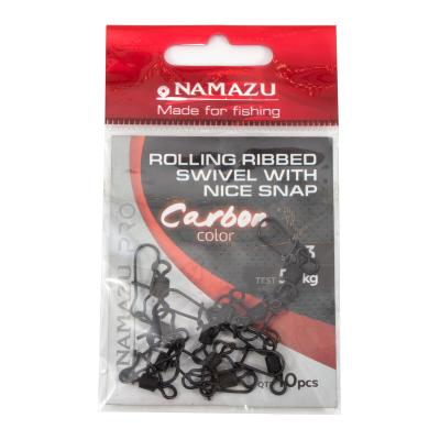 Вертлюг с застежкой Namazu Pro ROLLING RIBBED SWIVEL WITH NICE SNAP, цв. Carbon, р. 3, test-57 кг, к - 5