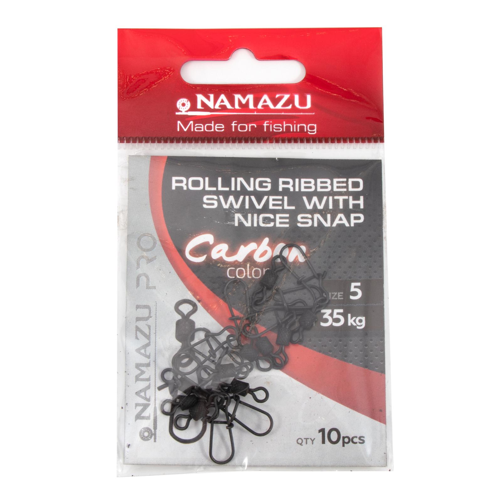 Вертлюг с застежкой Namazu Pro ROLLING RIBBED SWIVEL WITH NICE SNAP, цв. Carbon, р. 5, test-35 кг, к - 5