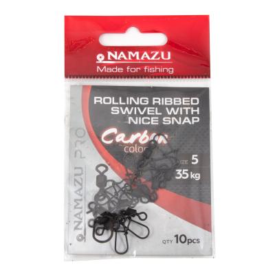 Вертлюг с застежкой Namazu Pro ROLLING RIBBED SWIVEL WITH NICE SNAP, цв. Carbon, р. 5, test-35 кг, к - 5