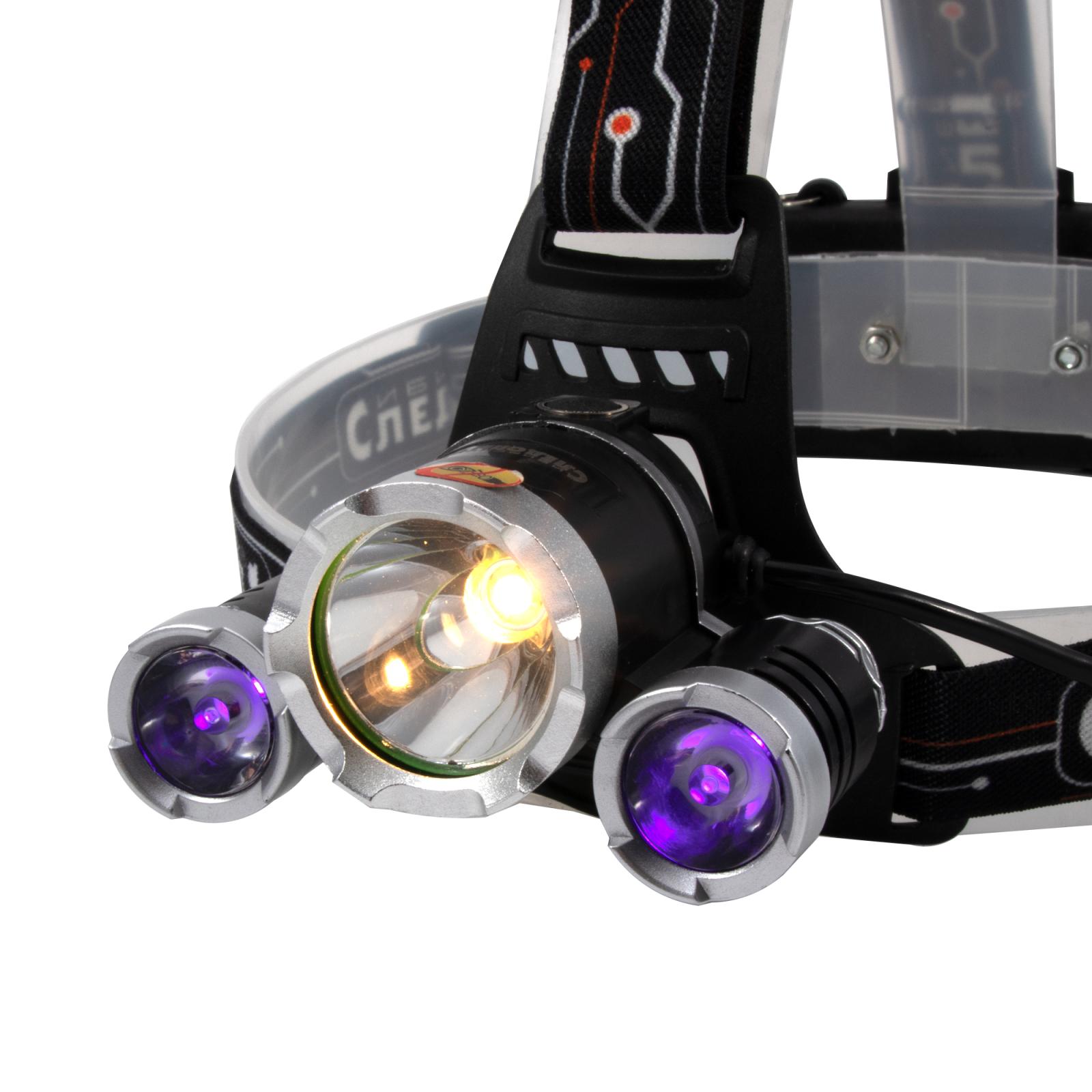 Фонарь налобный "Сибирский Следопыт -Fisher", 1LED WARM + 2 LED UV ,аккум.2x2200mAh - 4