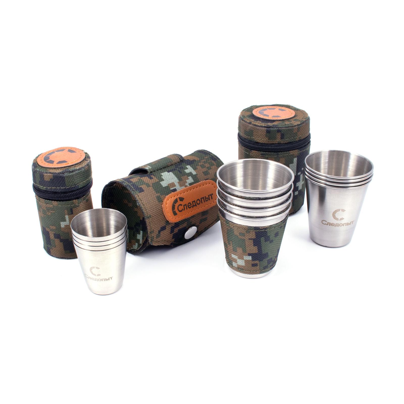 Рюмка "СЛЕДОПЫТ" 25 мл в тубе из oxford camo pixel, рюмки без оплетки, 4 шт - 5