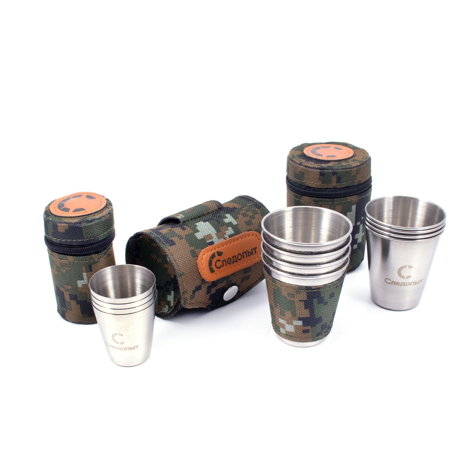 Рюмка "СЛЕДОПЫТ" 60 мл в тубе из oxford camo pixel, рюмки без оплетки, 4 шт - 5