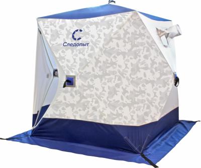 Палатка зимняя куб СЛЕДОПЫТ 2,1 х2,1 м,Oxford 210D PU 1000,S по полу 4,4 кв.м,цв.синий/белый с принт - 1