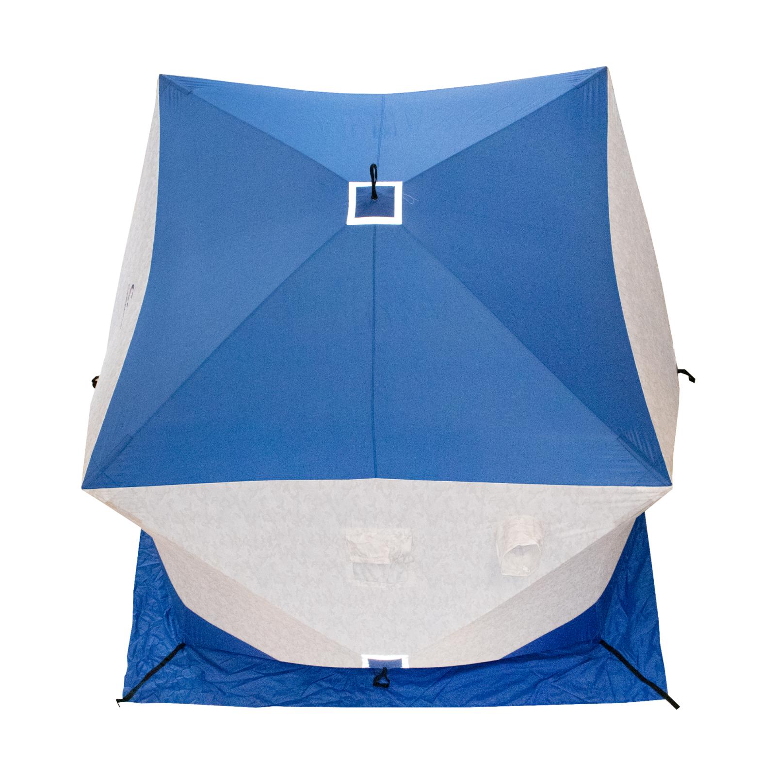 Палатка зимняя куб СЛЕДОПЫТ 2,1 х2,1 м,Oxford 210D PU 1000,S по полу 4,4 кв.м,цв.синий/белый с принт - 2