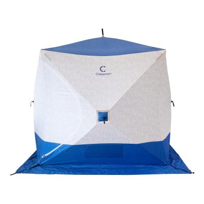 Палатка зимняя куб СЛЕДОПЫТ 2,1 х2,1 м,Oxford 210D PU 1000,S по полу 4,4 кв.м,цв.синий/белый с принт - 3