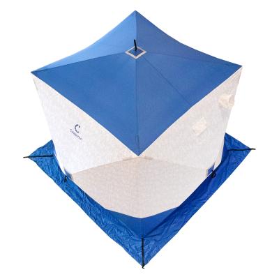 Палатка зимняя куб СЛЕДОПЫТ 2,1 х2,1 м,Oxford 210D PU 1000,S по полу 4,4 кв.м,цв.синий/белый с принт - 10