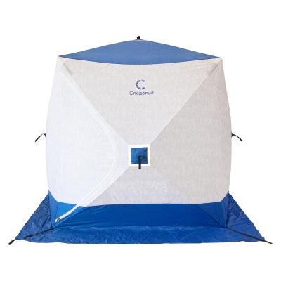 Палатка зимняя куб СЛЕДОПЫТ 1,8 х1,8 м,Oxford 210D PU 1000,S по полу 3,2 кв.м,цв.синий/белый с принт - 4