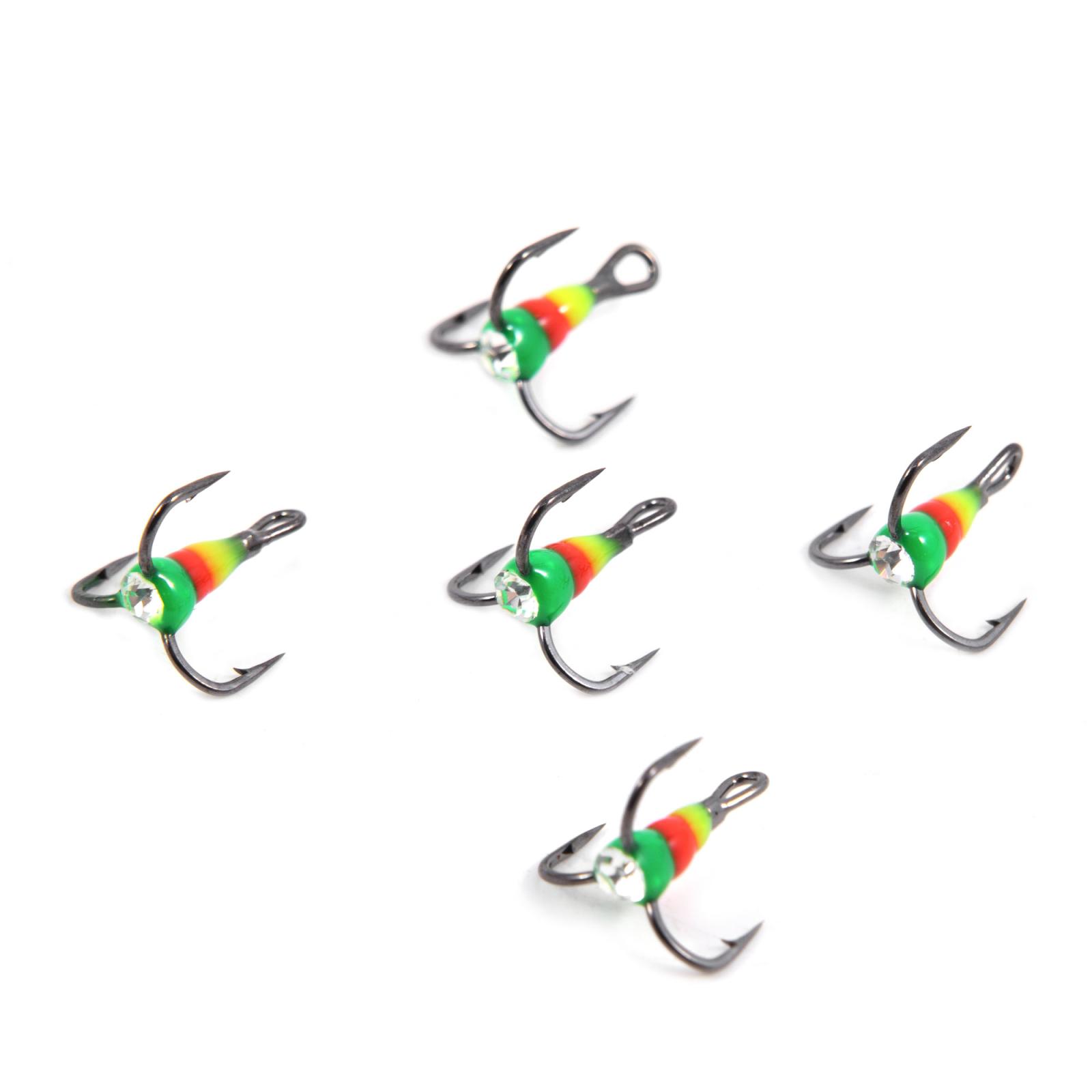 Крючок-тройник светофор Namazu с каплей и камнем, размер 16 (INT), цвет GRO (5 шт.) - 2