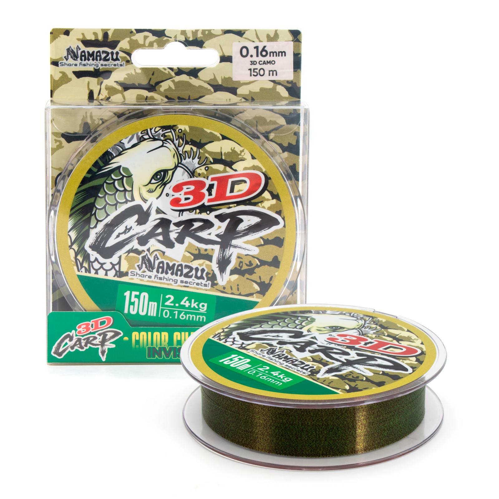 Леска Namazu 3D Carp, L-150 м, d-0,16 мм, test-2,4 кг, 3D Camo