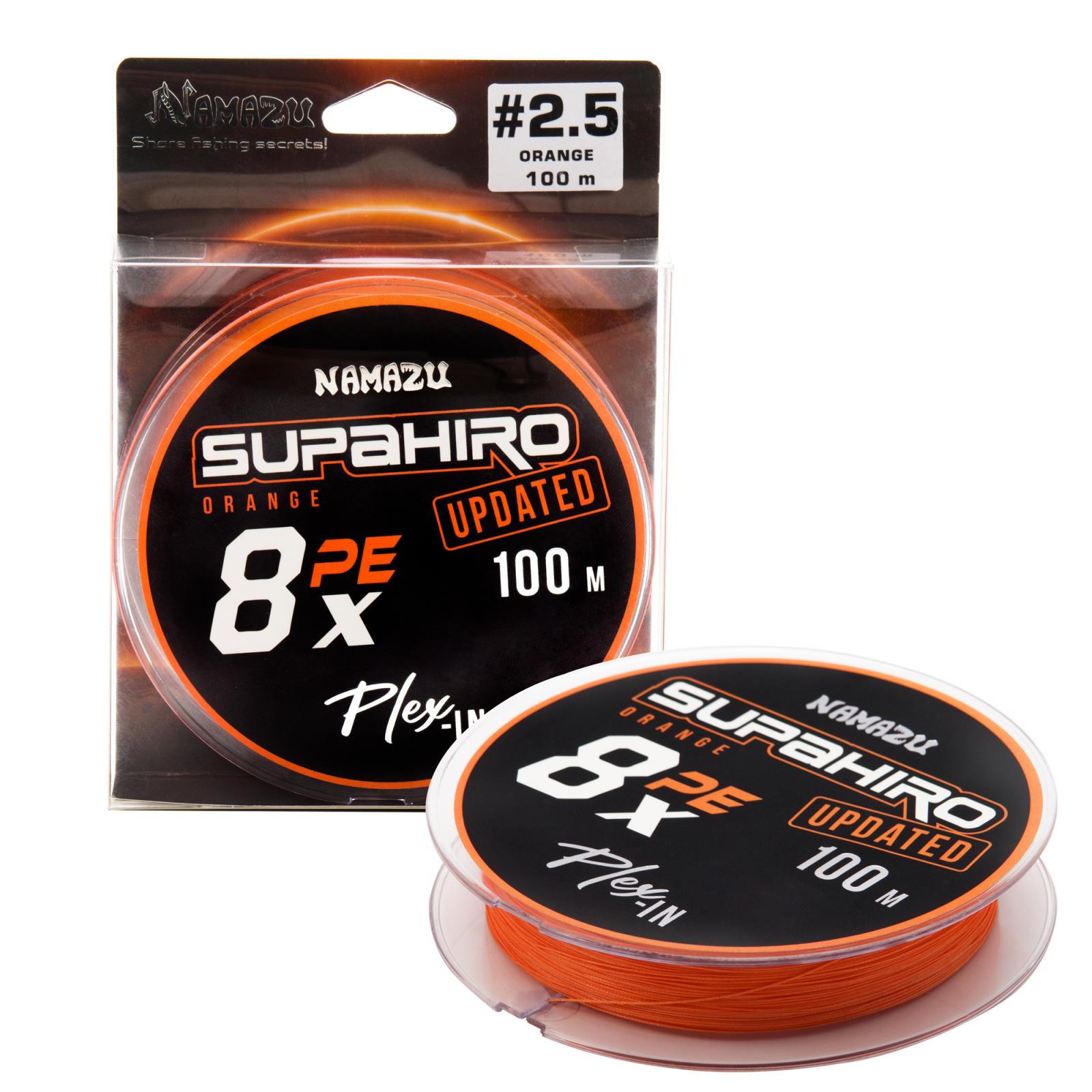 Шнур плетеный Namazu "Supahiro" 8Х, L-100 м, d-0,26 мм, test-18,5 кг, оранжевый