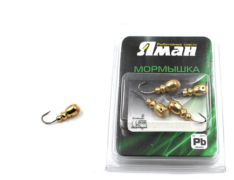 Мормышка "ЯМАН" Немка с отв.,цв.GOLD PLATED, с фосф. пяткой, вес 0,8 г (уп. 5 шт.)