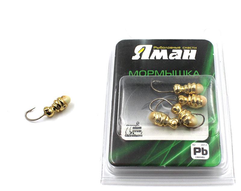 Мормышка "ЯМАН" шмель с отв.,цв.GOLD PLATED, с фосф. пяткой, вес 1,2 г (уп. 5 шт.) - 1