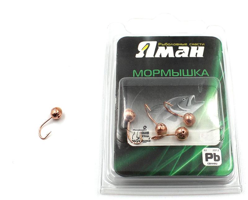 Мормышка "ЯМАН" шар с отв.,цв.COPPER PLATED, с фосф. пяткой, d 4, вес 0,4 г (уп. 5 шт.)