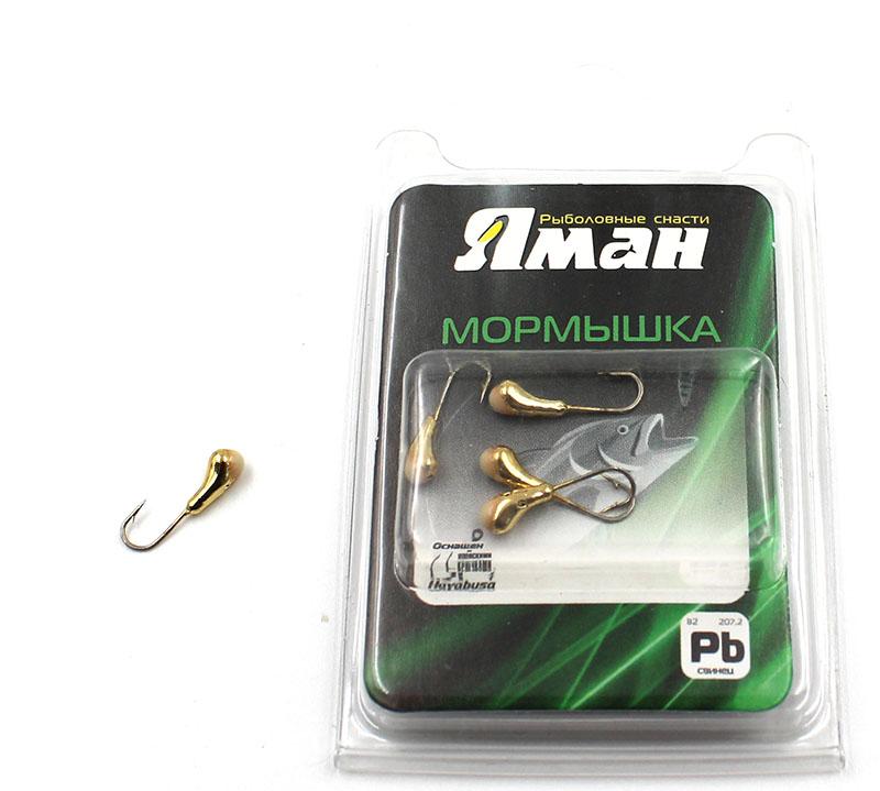 Мормышка "ЯМАН" уралка с отв.,цв.GOLD PLATED, с фосф. пяткой, d 5, вес 1,0 г (уп. 5 шт.)