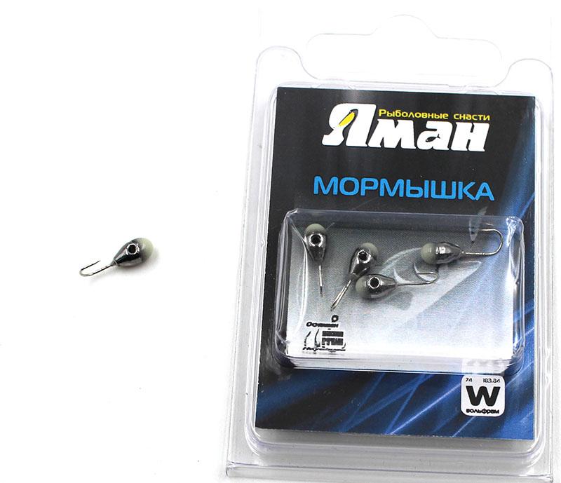 Мормышка вольф"ЯМАН"Капля с фосф. с отв, р.5,вес 1,70 цв.черн.никель(уп.5 шт.)